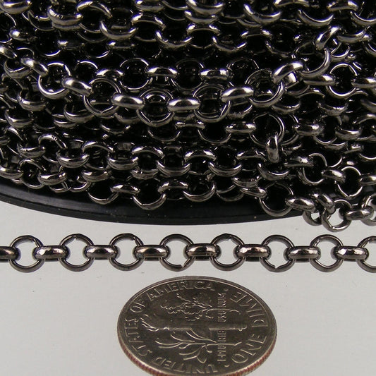 Gunmetal Rolo Chain bulk, 32 ft of Rolo Cable Chain 4.7mm - Unsoldered Links -   Wholesale Bulk - 47ROLO