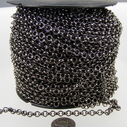 100 feet of Gunmetal Rolo Rollo Chain bulk, - 4.7mm - Unsoldered Links - Necklace Bracelet Wholesale Bulk Jewelry Chain  - 47ROLO