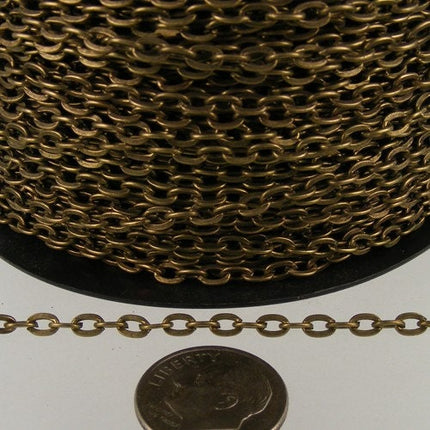 Wholesale Lot 300 ft of Antique Brass Finished Flat Cable Chain - 4x3mm 0.8mm Unsoldered Link - 43F