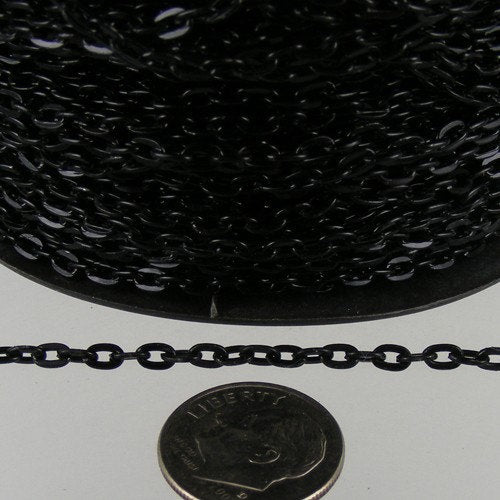 Black Flat Chain Bulk, 32 ft. of Flat Oval Cable Chain - 4x3mm Unsoldered- Necklace Bracelet Wholesale DIY Chain - 43F