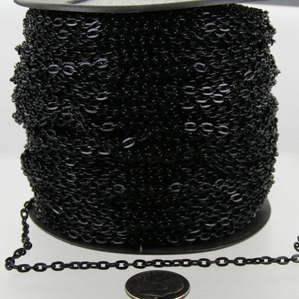 Black Flat Chain Bulk, 32 ft. of Flat Oval Cable Chain - 4x3mm Unsoldered- Necklace Bracelet Wholesale DIY Chain - 43F