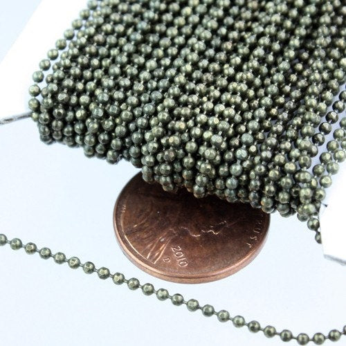 10 Ft. Antique Brass Finished on Brass Faceted Ball Chain - 1.5mm Ball - 15DC