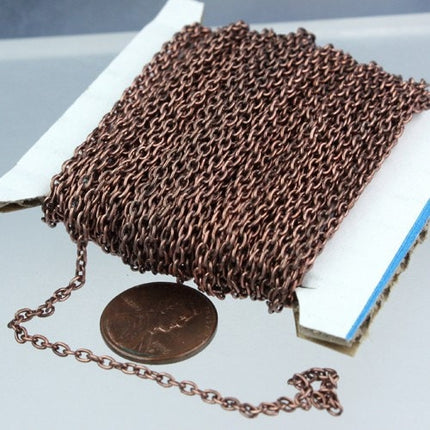 Antique Copper Chain bulk Chain, 32 ft spool of Antique Copper Plated Oval Round cable chain - 3x2.2mm - unsoldered link - 322CA