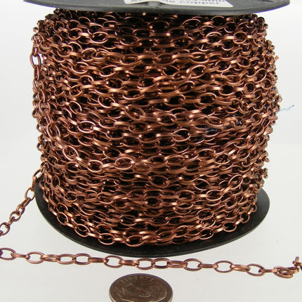 Antique Copper Chain bulk Chain, 5 ft. of Antique Copper Finished Drawn Cable Chain - 6.3x3.5mm Unsoldered Link - 6335DR