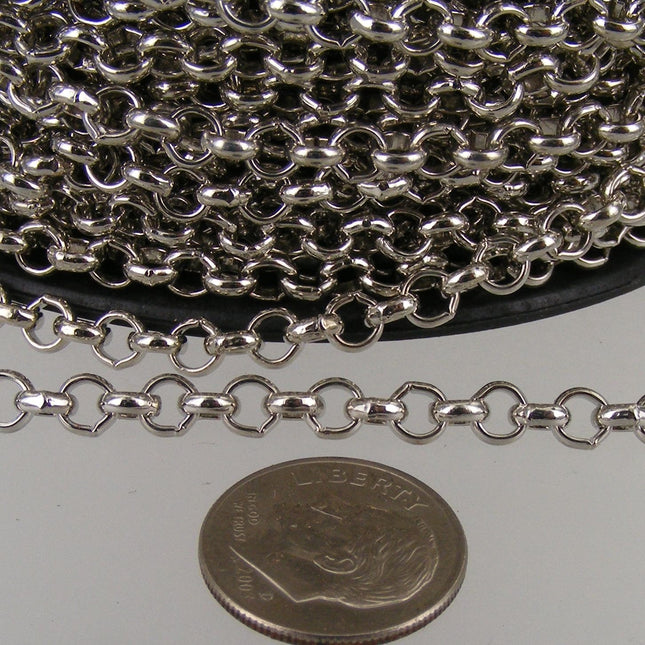 Rhodium Plated Rolo Chain bulk, 50 ft of Antique Silver Rolo Cable Chain 4.7mm - Unsoldered Links - - 47ROLO