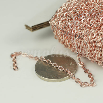 New 100 Ft Non Tarnish Flat Cable Chain - Rose Gold Flat Chain - 2x3mm Unsoldered - Anti Tarnish Free Resistant Soldered Cable - AT0623