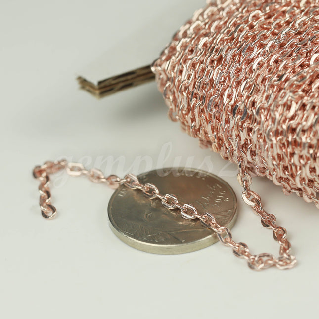New 100 Ft Non Tarnish Flat Cable Chain - Rose Gold Flat Chain - 2x3mm Unsoldered - Anti Tarnish Free Resistant Soldered Cable - AT0623
