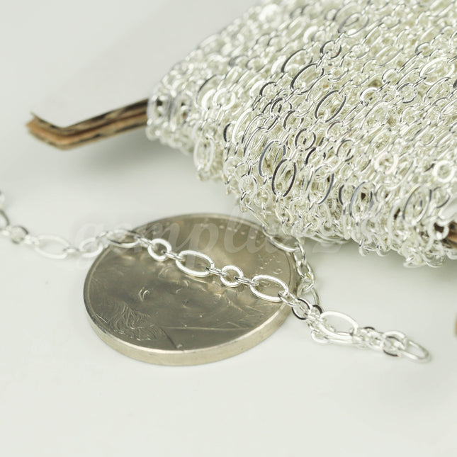 3 ft Sterling Silver Plated Bulk Chain, Long and Short (Small 3 and 1) SOLDERED Wholesale Chain - 4.5x2.5mm 2.9x2.6mm Soldered - 317LS31