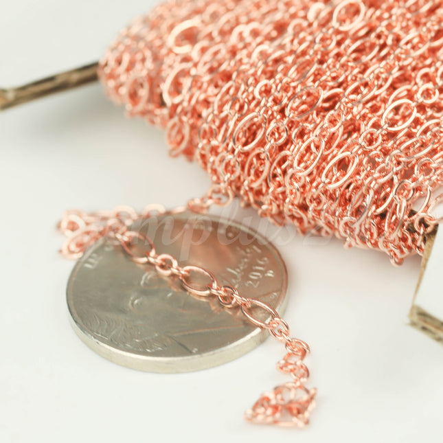 100 ft Bright Copper Plated Bulk Chain, Long and Short (Small 3 and 1) SOLDERED  Chain - 4.5x2.5mm 2.9x2.6mm Soldered - 317LS31