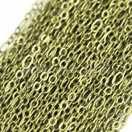New 3 ft Antique Brass Plated Bulk Chain, Long and Short (Small 3 and 1) SOLDERED  Chain - 4.5x2.5mm 2.9x2.6mm Soldered - 317LS31