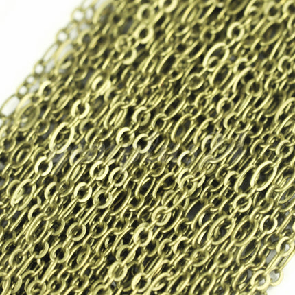 New 10 ft Antique Brass Plated Bulk Chain, Long and Short (Small 3 and 1) SOLDERED  Chain - 4.5x2.5mm 2.9x2.6mm Soldered - 317LS31