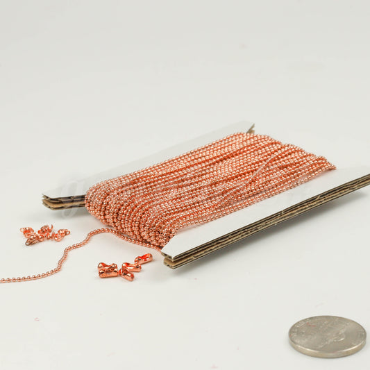 New Bright Copper Chain 100 feet Ball Chain ROUND micro ball chain - 1.2mm ball size w/ FREE 100 connectors (Insert or Crimp) - 12BALL