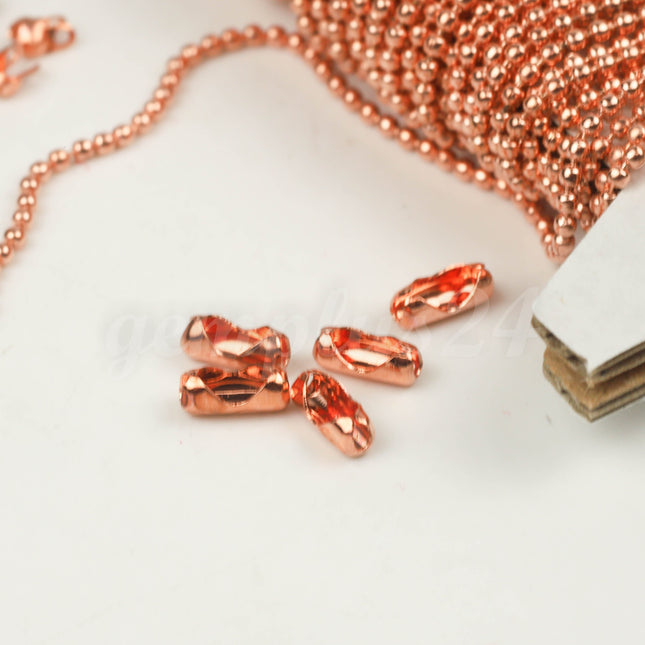 New Bright Copper Chain 32 feet Ball Chain ROUND micro ball chain - 1.2mm ball size w/ FREE 10 connectors (Insert or Crimp) - 12BALL