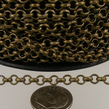 Antique Brass Rolo Chain bulk Chain, 12 ft of Rolo Bronze Cable Chain 4.7mm - Unsoldered Links -   Wholesale - 47ROLO