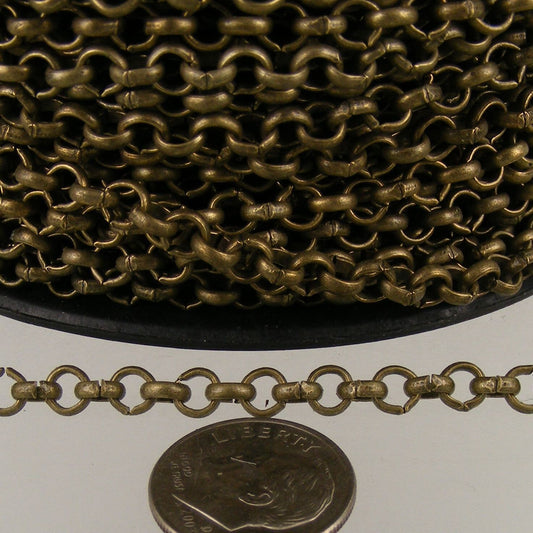 Antique Brass Rolo Chain bulk Chain, 5 ft of Rolo Bronze Cable Chain 4.7mm - Unsoldered Links - - 47ROLO