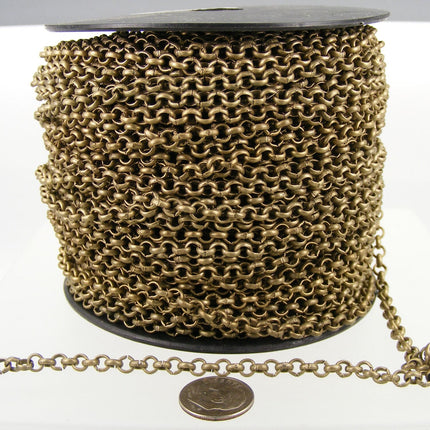 Antique Brass Rolo Chain bulk Chain, 12 ft of Rolo Bronze Cable Chain 4.7mm - Unsoldered Links -   Wholesale - 47ROLO