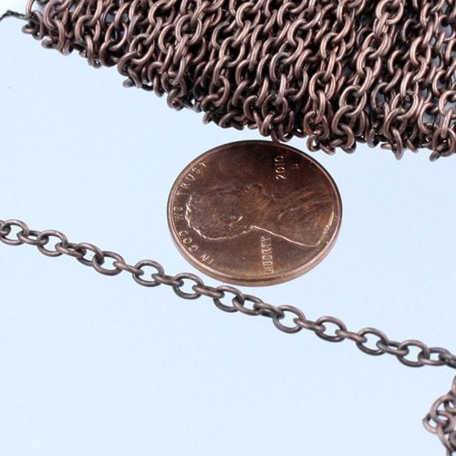 Antique Copper Chain Bulk Chain, 32 ft of Antique Copper Finished Cable Chain - 3.8x2.7mm 0.7mm Unsoldered Link - 3827CA