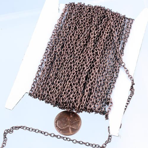 Antique Copper Chain Bulk Chain, 32 ft of Antique Copper Finished Cable Chain - 3.8x2.7mm 0.7mm Unsoldered Link - 3827CA