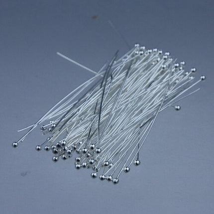 300 Sterling Silver Plated Ball headpins Head Pins - 2 inches (50mm), 24 Gauge 24G 1.8mm