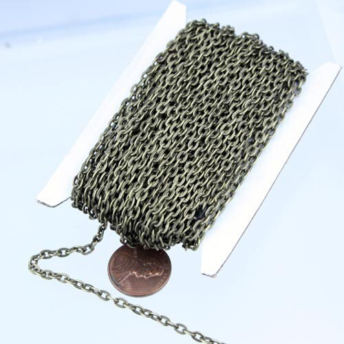 Antique Brass Chain, 10 ft of Antique Brass Finished Flat Cable Chain - 4x3mm Unsoldered Link - 43F - 43F
