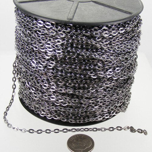 Gunmetal Flat Chain Bulk, 10 ft. of Flat Oval Cable Chain - 4x3mm Unsoldered- Necklace Bracelet  - 43F - 43F