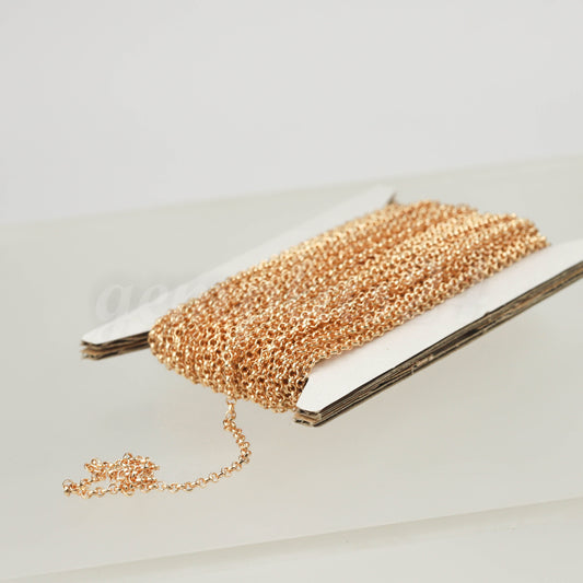 100 feet TARNISH Resistant Tarnish FREE Anti Tarnished Champagne/Pink Gold Plated Rolo Chain bulk - 2.0mm 2mm SOLDERED Link AT2.0BL