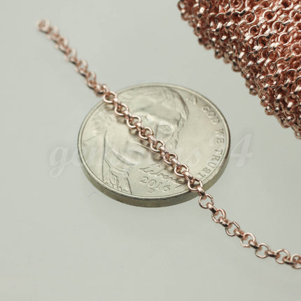 32 feet TARNISH Resistant Tarnish FREE Anti Tarnished Rose Gold Plated Rolo Chain bulk - 2.0mm 2mm SOLDERED Link AT2.0BL