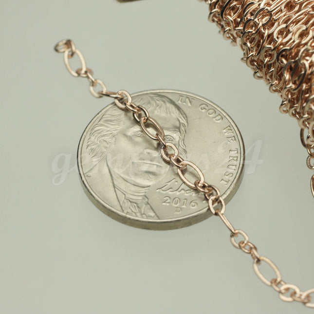 10 ft TARNISH Resistant Tarnish Anti Tarnished Champagne/Pink Gold Long and Short (Small 3 and 1) SOLDERED  Chain - 4.5x2.5mm - ATLS317F31