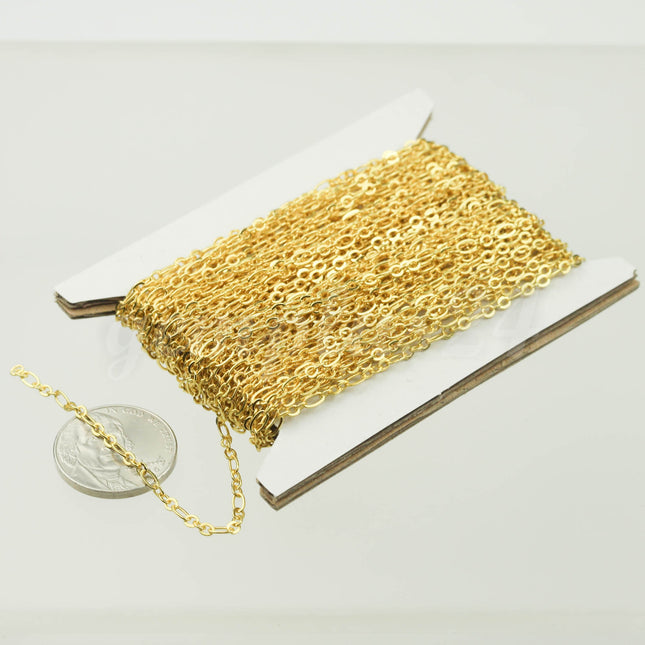 32 feet TARNISH Resistant Tarnish FREE 22K Gold Plated Long and Short (Small 3 and 1) SOLDERED  Chain - 4.5x2.5mm - ATLS317F31