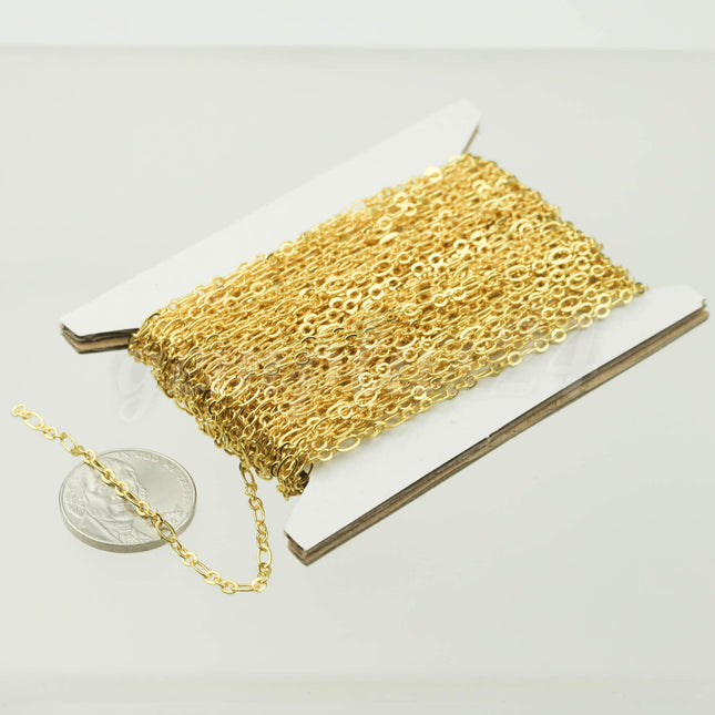300 ft TARNISH Resistant Tarnish FREE Anti Tarnished 22K Gold Plated Long and Short (Small 3 and 1) SOLDERED  Chain - 4.5x2.6mm - ATLS317F31