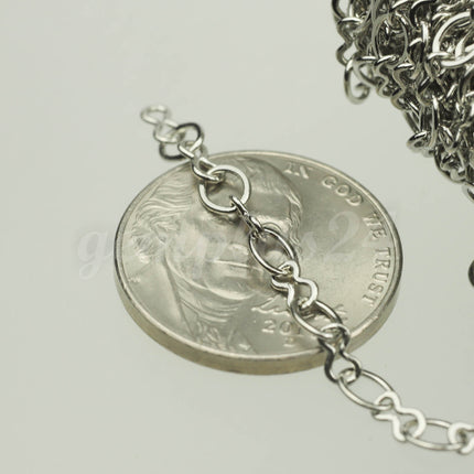 100 feet Rhodium Plated SOLDERED BIG Fashion Figure 8 Connector Chain - 4.5x3.8mm Soldered Link FIG8L