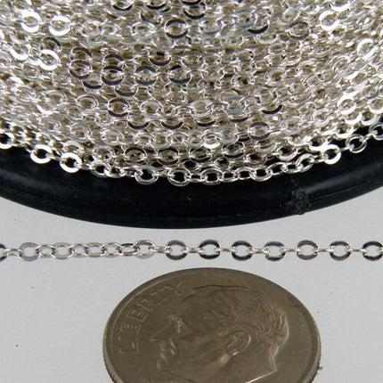 32 ft Sterling Silver Plated Chain - 2.4x1.7mm SOLDER Chain - little Oval Flat Soldered Cable Chain - Bulk Dainty Delicate Chain - 2417F