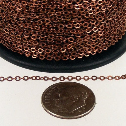 32 feet Antique Copper Chain little Oval Flat Soldered Dainty Delicate Cable Chain bulk chain 2.4x1.7mm  - 2417F