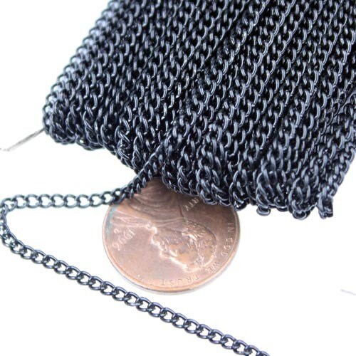 32 ft of Black Finished Curb Chain - 2.2mm 0.6mm Unsoldered - 2.2S