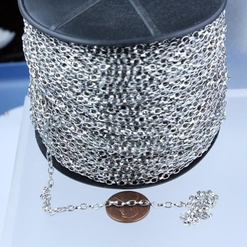 100 ft. Antique Silver finished Small Drawn oval Cable chain - 3.9x2.5mm unsoldered link - 3926DRAWN