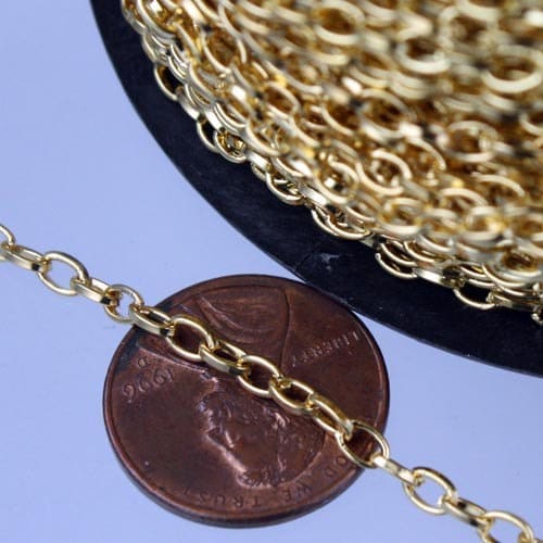 32 ft. Gold Finished Small Drawn oval Cable chain - 3.9x2.5mm unsoldered link - 3926DRAWN