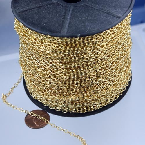 32 ft. Gold Finished Small Drawn oval Cable chain - 3.9x2.5mm unsoldered link - 3926DRAWN