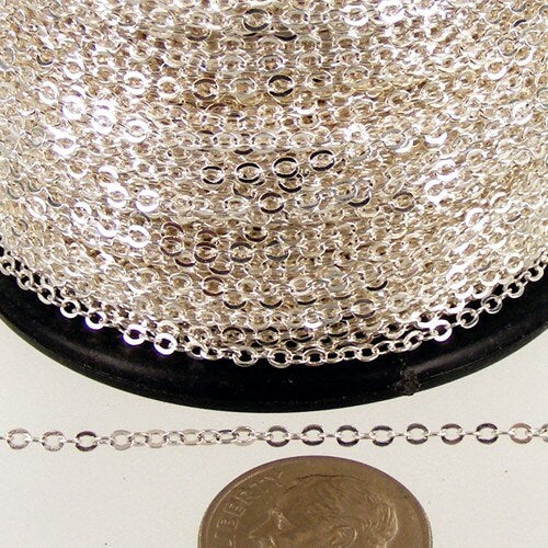300 ft Sterling Silver Plated Chain - 2.4x1.7mm SOLDER Chain - little Oval Flat Soldered Cable Chain - Bulk Dainty Delicate Chain - 2417F