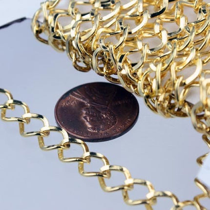 Gold Plated Curb Chain Bulk, 10 ft of Big Hammered Curb Chain - 8.7x7.3mm Unsoldered - Necklace Bracelet Wholesale DIY Chain - 8773CU