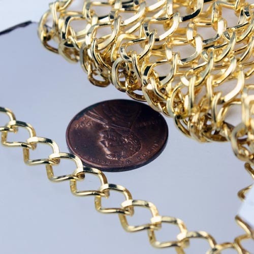 Gold Plated Curb Chain Bulk, 10 ft of Big Hammered Curb Chain - 8.7x7.3mm Unsoldered - Necklace Bracelet Wholesale DIY Chain - 8773CU