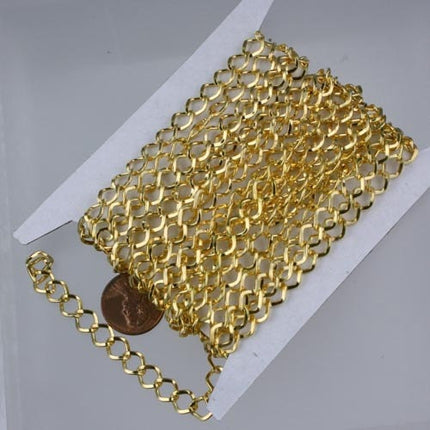 Gold Plated Curb Chain Bulk, 10 ft of Big Hammered Curb Chain - 8.7x7.3mm Unsoldered - Necklace Bracelet Wholesale DIY Chain - 8773CU