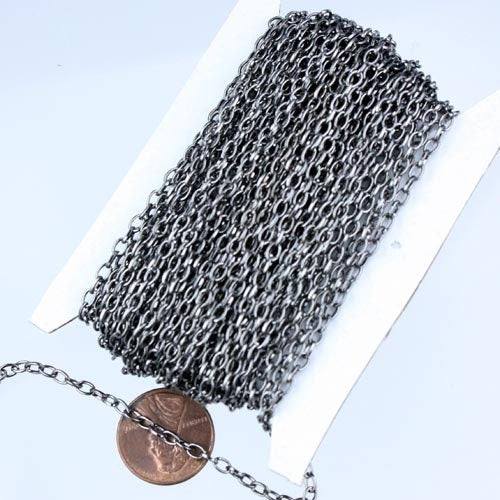 32 ft. Gunmetal finished Small Drawn oval Cable chain - 3.9x2.5mm unsoldered link - 3926DRAWN