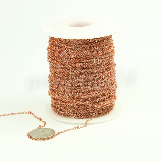 3 Feet Bright Copper Plated BALL Tiny Cable Chain Satellite Chain Bulk Chain  - 2.0x1.4mm Ball SOLDERED link Necklace  - 2014SAT