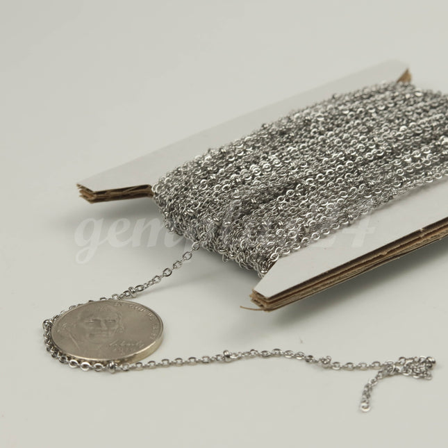 30 Ft Stainless Steel Satellite Chain - Ball Beaded Solder Flat Cable Chain - 2.4x1.7mm Flat Link - Bulk Dainty Delicate Necklace - STB2417F