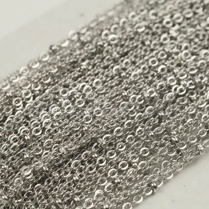 100 Ft Stainless Steel Satellite Chain - Ball Beaded Solder Flat Cable Chain - 2.4x1.7mm Flat Link - Bulk Wholesale Necklace - ST2417FSAT