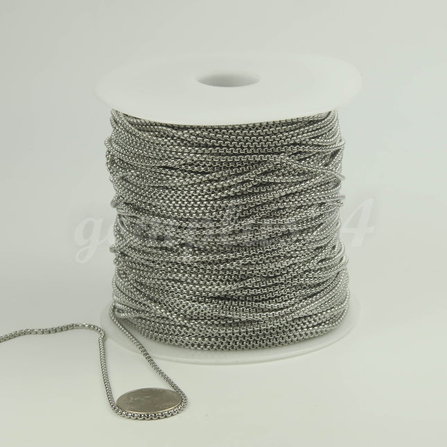 New 100 feet Stainless Steel 316L SQUARE ROLO Chain - 2.0mm  - Bulk Chain Necklace Wholesale DIY Jewelry Chain - STSQ20BL