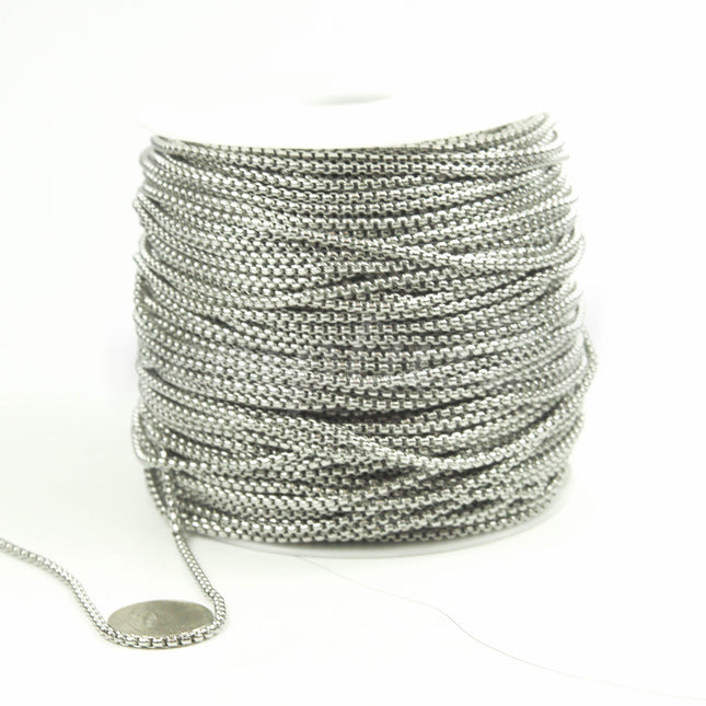 New 300 feet Stainless Steel 316L SQUARE ROLO Chain - 2.5mm  - Bulk Chain Necklace Wholesale DIY Jewelry Chain - STSQ25BL