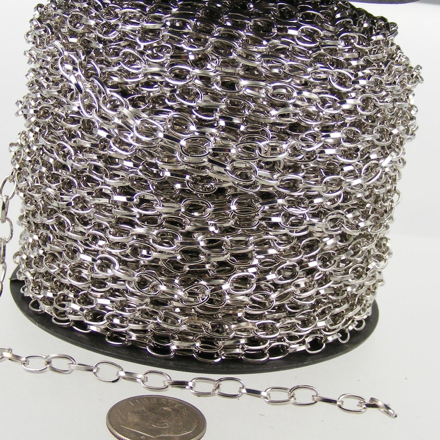 32 ft. of Rhodium Plated Drawn Cable Chain - 6.3x3.5mm Unsoldered Link - 6335DR
