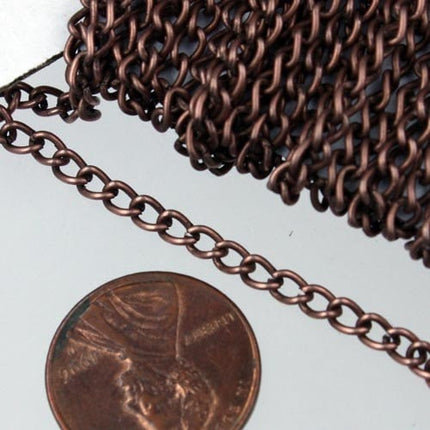 Antique Copper Chain bulk chain, 12 ft of Antique Copper Finished Curb Chain - 3.0mm 0.8mm Unsoldered Link -  30CURB