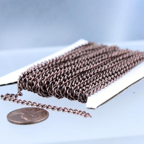 Antique Copper Chain bulk chain, 12 ft of Antique Copper Finished Curb Chain - 3.0mm 0.8mm Unsoldered Link -  30CURB